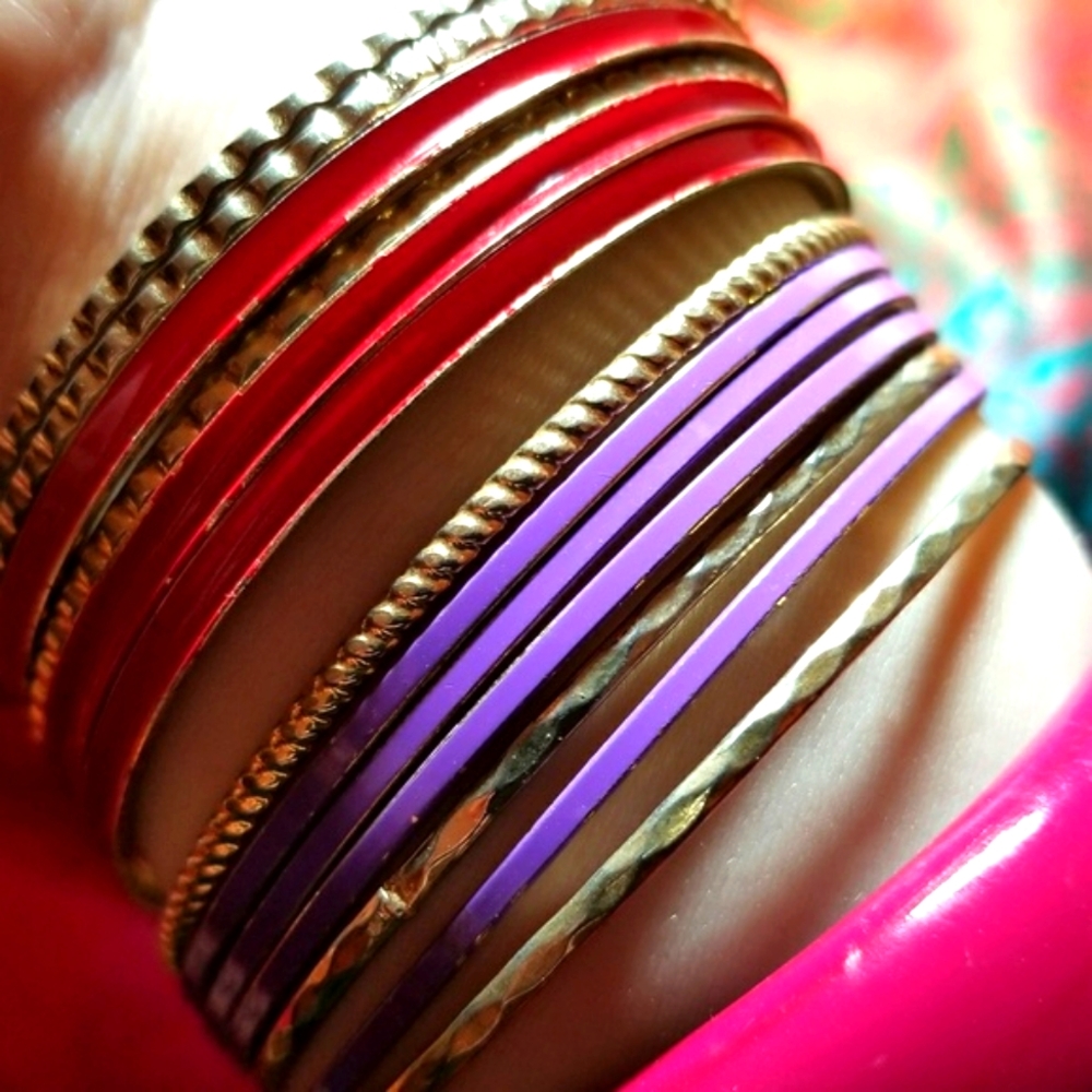 Bangle bracelet bundle lot Pink purple gold red skinny thin jewelry